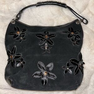 Black Suede Flower Purse